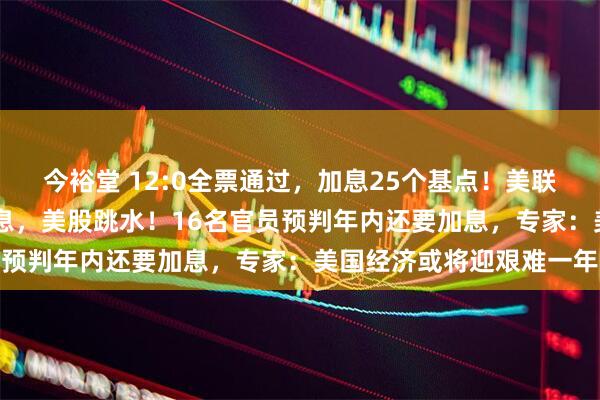 今裕堂 12:0全票通过，加息25个基点！美联储时隔3年2个月重启加息，美股跳水！16名官员预判年内还要加息，专家：美国经济或将迎艰难一年